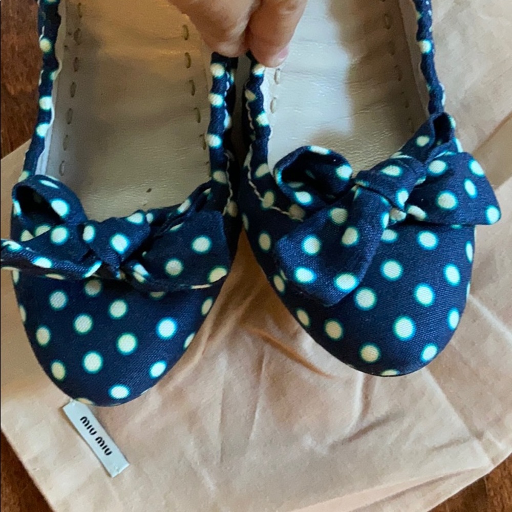 Euc Miu Miu Polka Dot Ballet Flats - Size 9 - image 5